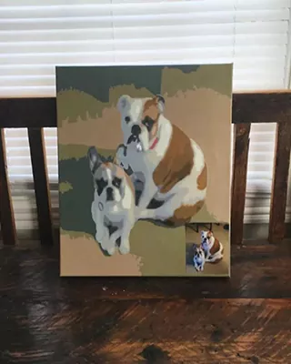 Two dogs together in a custom paint by numbers portrait