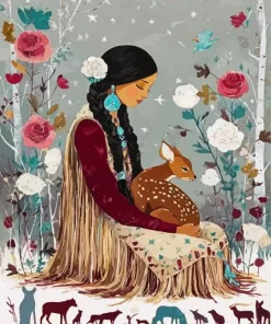 Native Lady And deer Paint By Numbers