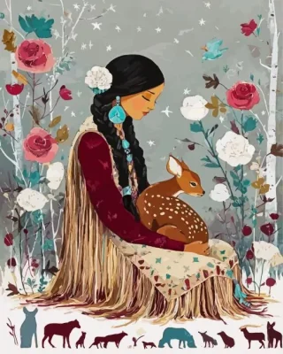Native Lady And deer Paint By Numbers