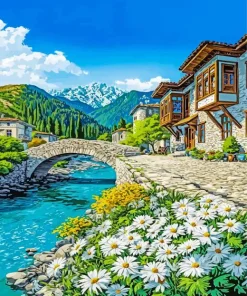 Peaceful Mountain Village Paint By Numbers