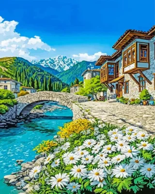 Peaceful Mountain Village Paint By Numbers 