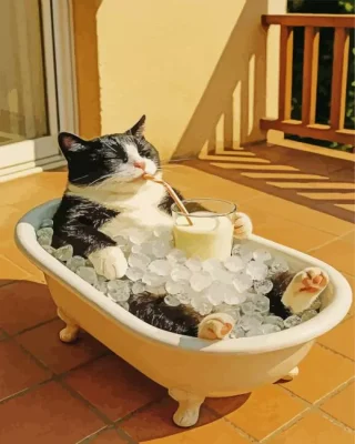 Cat Relaxing In A Bathtub Paint By Numbers
