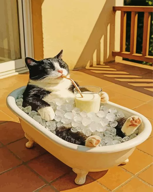cat relaxing in a bathtub Diamond Painting Kit Cat Relaxing In A Bathtub Paint By Numbers